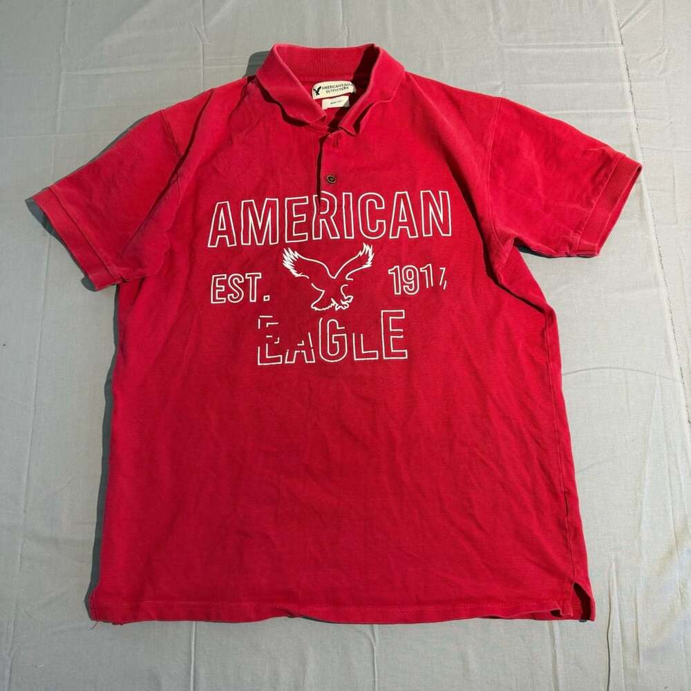 American Eagle Outfitters Slim Fit Polo Shirt Red Graphic Est. 1917